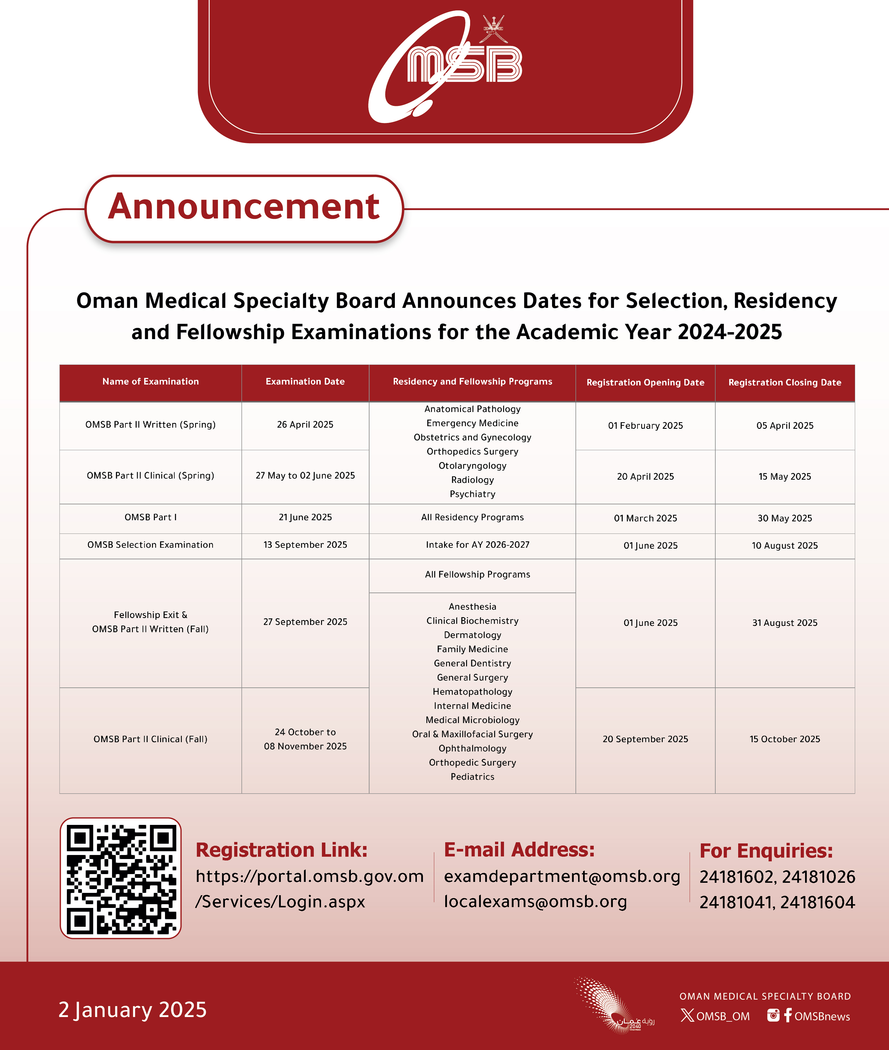 Selection, Residency and Fellowship Examinations for the Academic Year 2024-2025